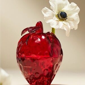 Anthropologie Red Glass Strawberry Vase